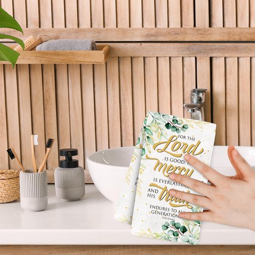 JarThenaAMCS 100 Pcs Greenery Christian Guest Napkins Eucalyptus Leaves Disposable Napkins Decorative Dinner Paper Hand Towels for Home Wedding Party Supplies Table Decor