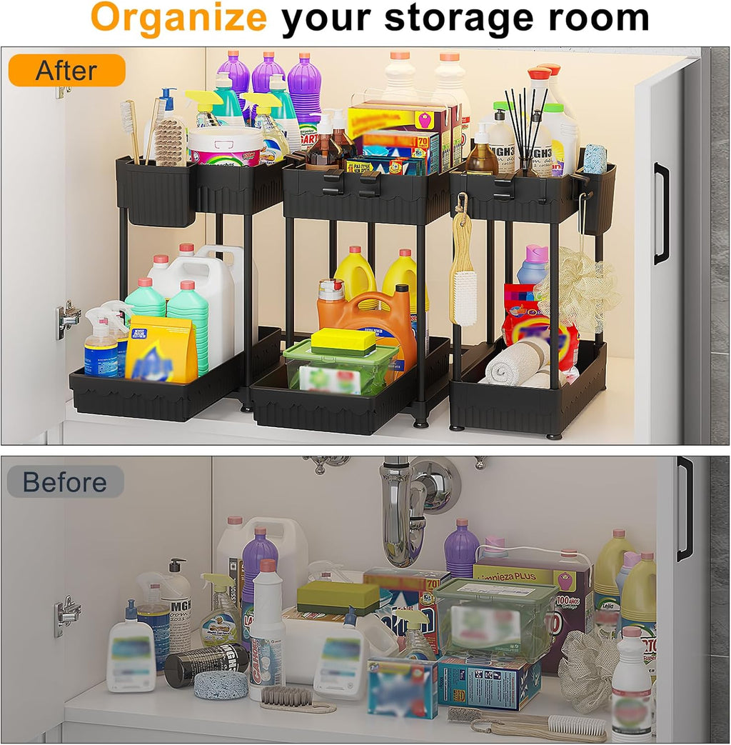 Sevenblue Under Sink Organizers - 2-Tier Multi-Use Storage with Sliding Drawers | Black, 14.8 Inch