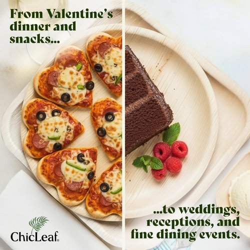Chic Leaf Palm Leaf Compostable Plates - 6" Square, Pack of 50 - Disposable Dinnerware for Valentine's day, Rustic Bamboo Appetizer Plates, Romantic - Charcuterie Boards & Biodegradable Serviceware