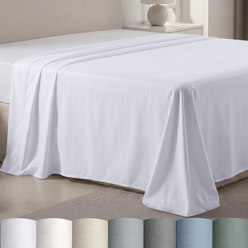 California Design Den King Size Flat Sheet Only - 100% Cotton, 600 Thread Count, Soft and Breathable Top Sheet, Sateen Weave, Premium-Feel Bedding, Featuring Foot Side Indicator - Bright White
