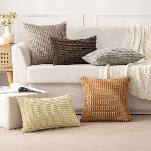 MIULEE Corduroy Throw Pillow Covers - Soft Boho Striped Design, 20x20 Inch, Perfect for Modern Farmhouse Decor