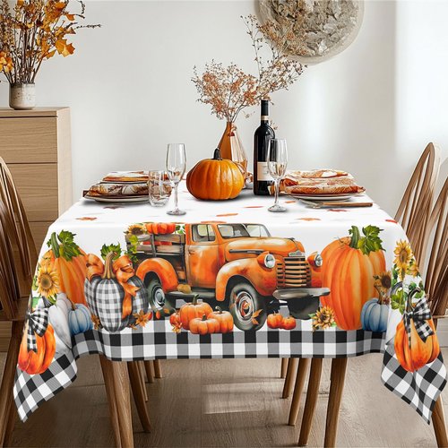 yrhsnclsdg Fall Tablecloth Thanksgiving Tablecloths Rectangular 60x102 Inch, Autumn Harvest Plaid Truck Gnome Pumpkin Table Cover Waterproof for Fall Thanksgiving Dinning Table Decorations