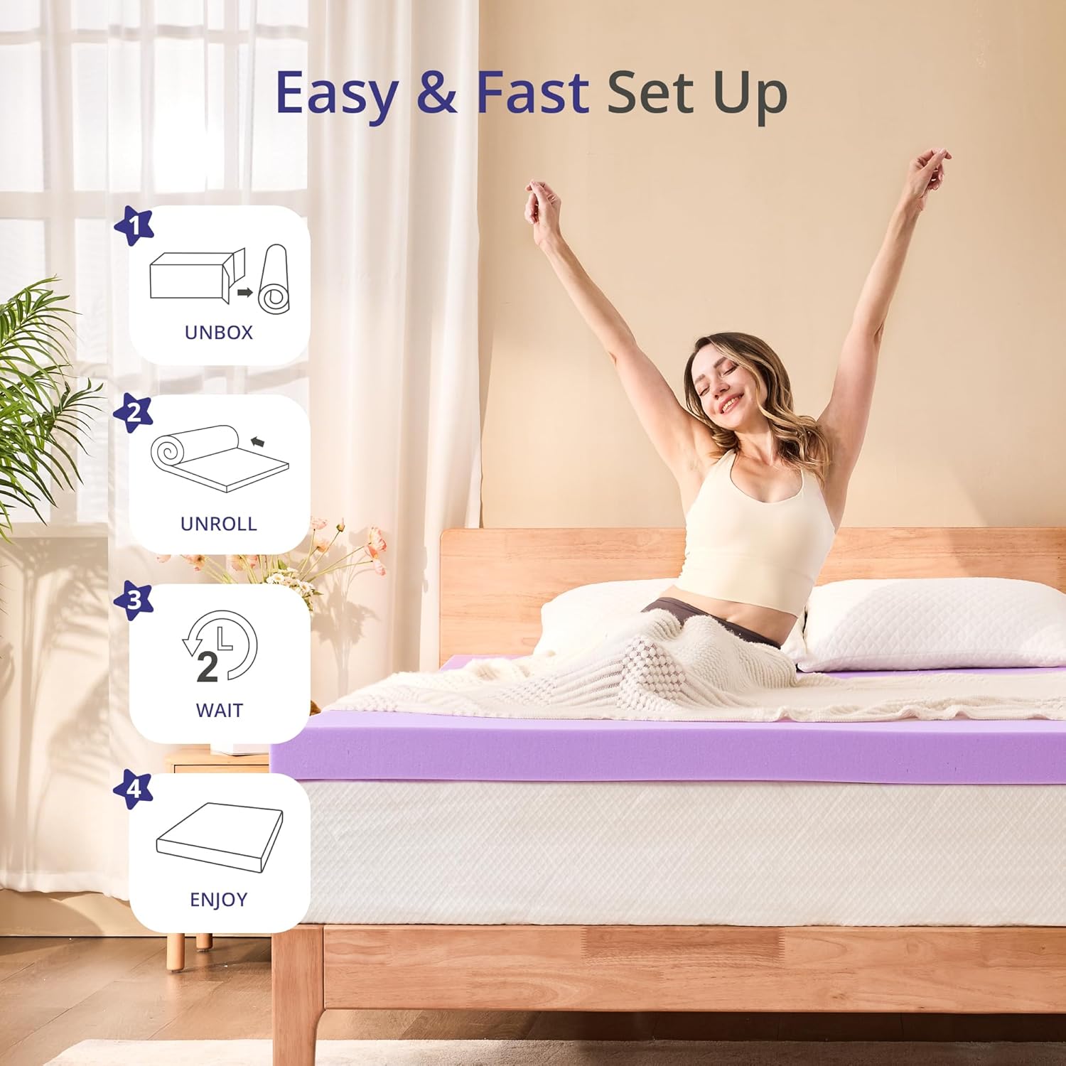 Skiennix Twin Memory Foam Mattress Topper - 2 Inch Lavender Scented, Pressure Relieving, CertiPUR-US Certified, 38"x75"