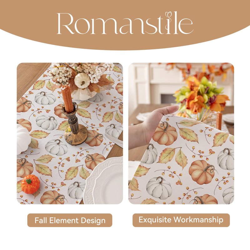 Romanstile Fall Placemats Set of 8-12 X 18 Inch - Thanksgiving Autumn Harvest Orange Pumpkins Place Mats, Stain Resistant Wipeable Table Mats for Dining, Holiday, Party Decor