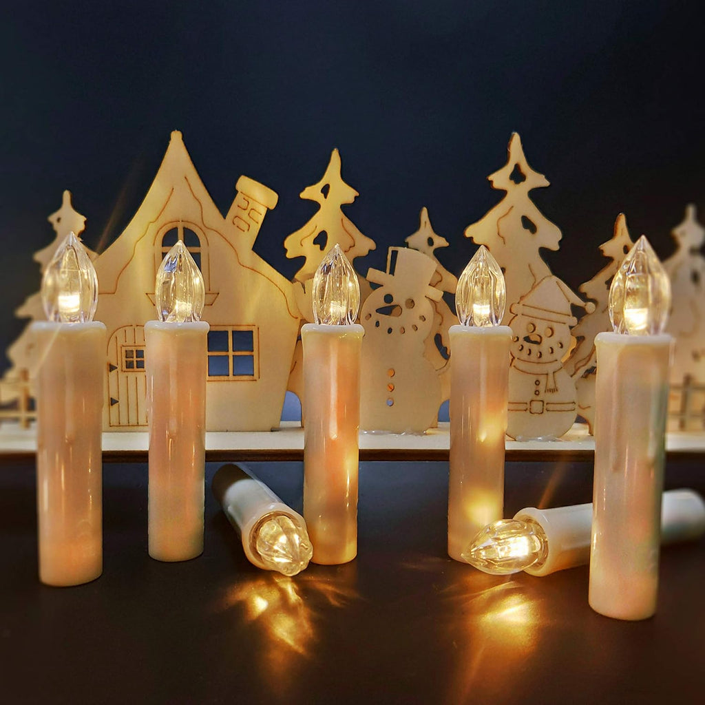 Skiennix LED Flameless Taper Candles - Battery Operated with Remote Timer | 10 PCS for Christmas & Events