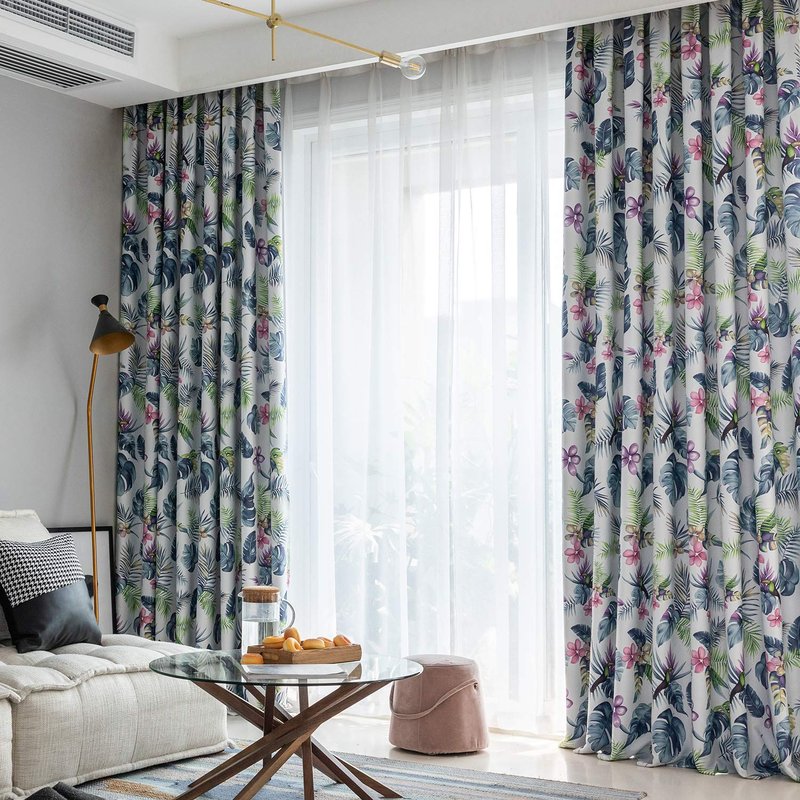 VOGOL Room Darkening Window Curtains 84 Inches Long, Colorful Tropical Plants Printed Blackout Thermal Insulated Grommet Curtain, 2 Panels