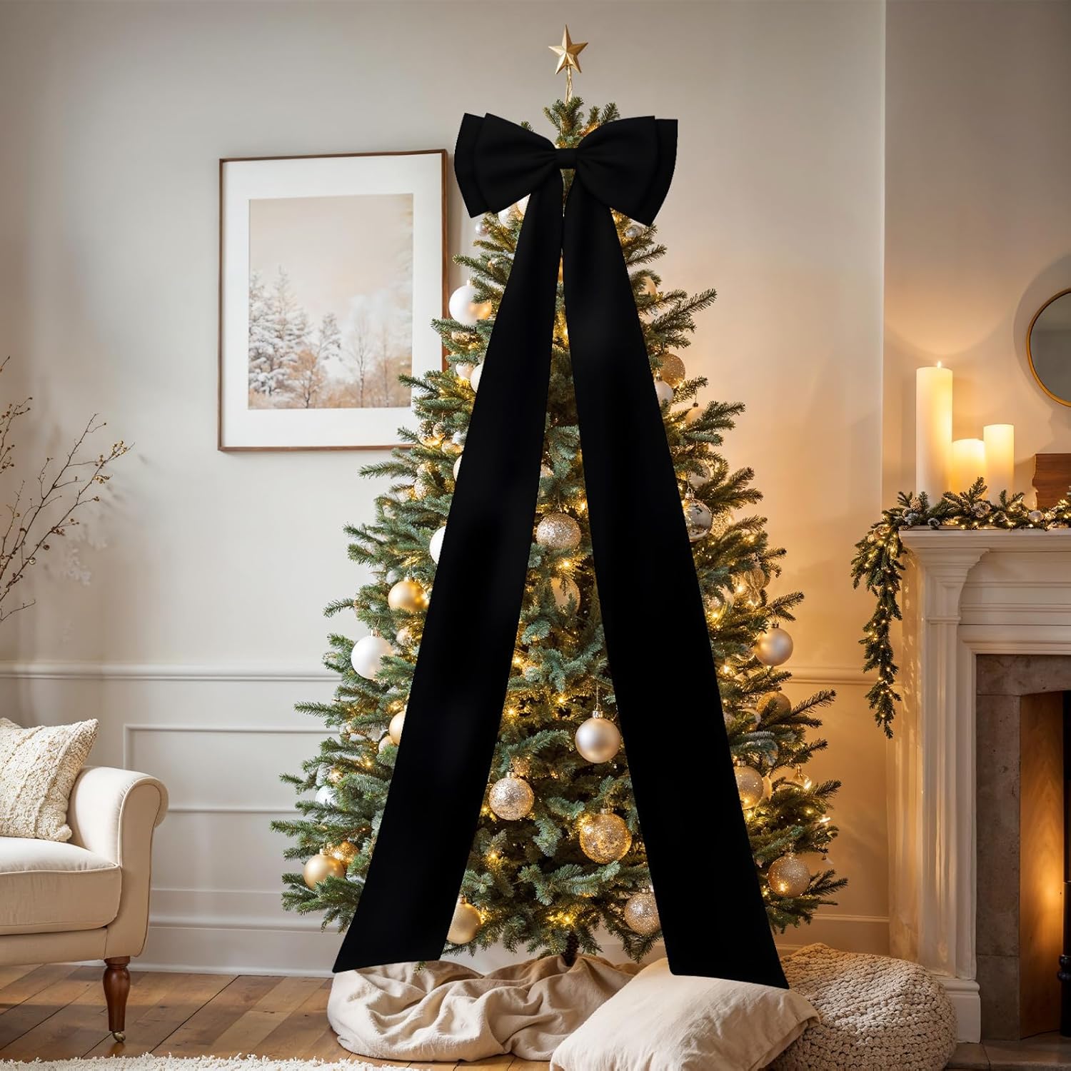 Skiennix Large Satin Bow Decoration - Giant Wall Bows for Weddings & Baby Showers | Black Decor
