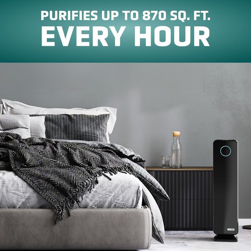 GermGuardian Air Purifier - HEPA Filter for Wildfire Smoke & Pet Dander | Covers Up to 870 Sq. Ft., Black