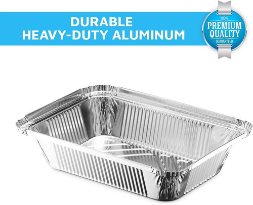 MontoPack Disposable Takeout Pans - 2lb Aluminum Foil Food Containers with Clear Lids | Eco-Friendly 50-Pack | 8x5.5” Drip Pans