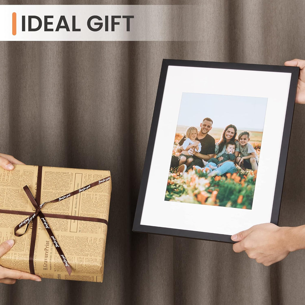 Upsimples 12x16 Picture Frame - Versatile Display for 8.5x11 Photos with Mat or 12x16 Without Mat - Black