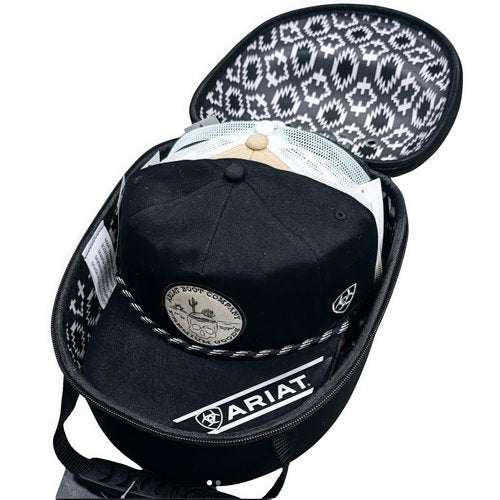 ARIAT Embossed Shield Cap Case,Holds 4-6 Caps, Dual-Zipper Closure, Vent Grommets, 8 x 11.75 x 7 In (Black)