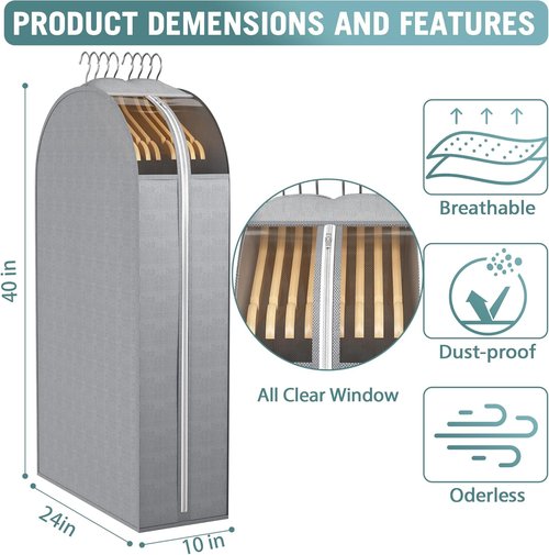 Liuoud 10" Gusseted Garment Bags - Clear Window Suit Bags for Hanging Clothes | 40" Clothing Covers, 3 Pack
