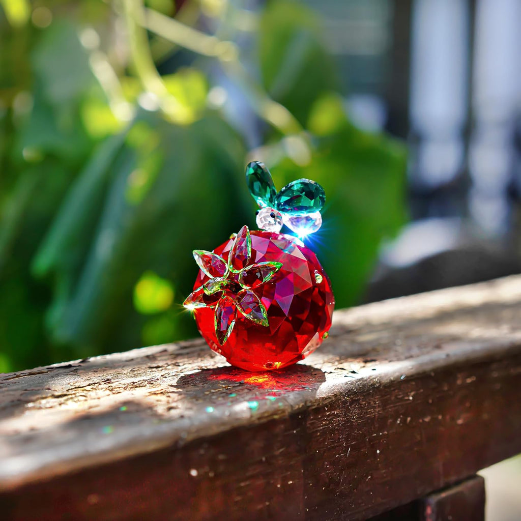 QFkris Crystal Strawberry Figurine - Mini Glass Art Collectible | Perfect Home Office Decor Gift for Mom