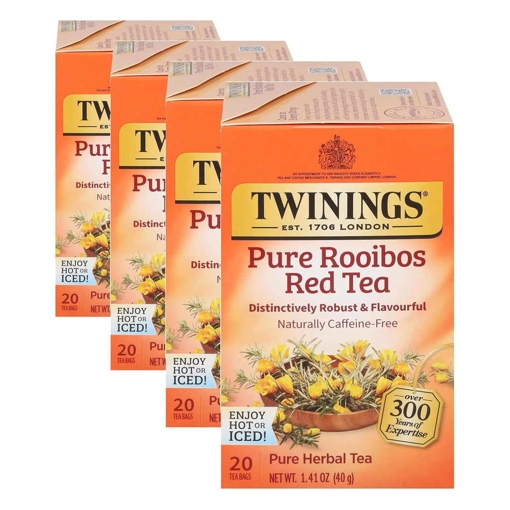 Twinings Red African Rooibos Tea - Naturally Caffeine-Free Herbal Blend | 20 Count (Pack of 4)