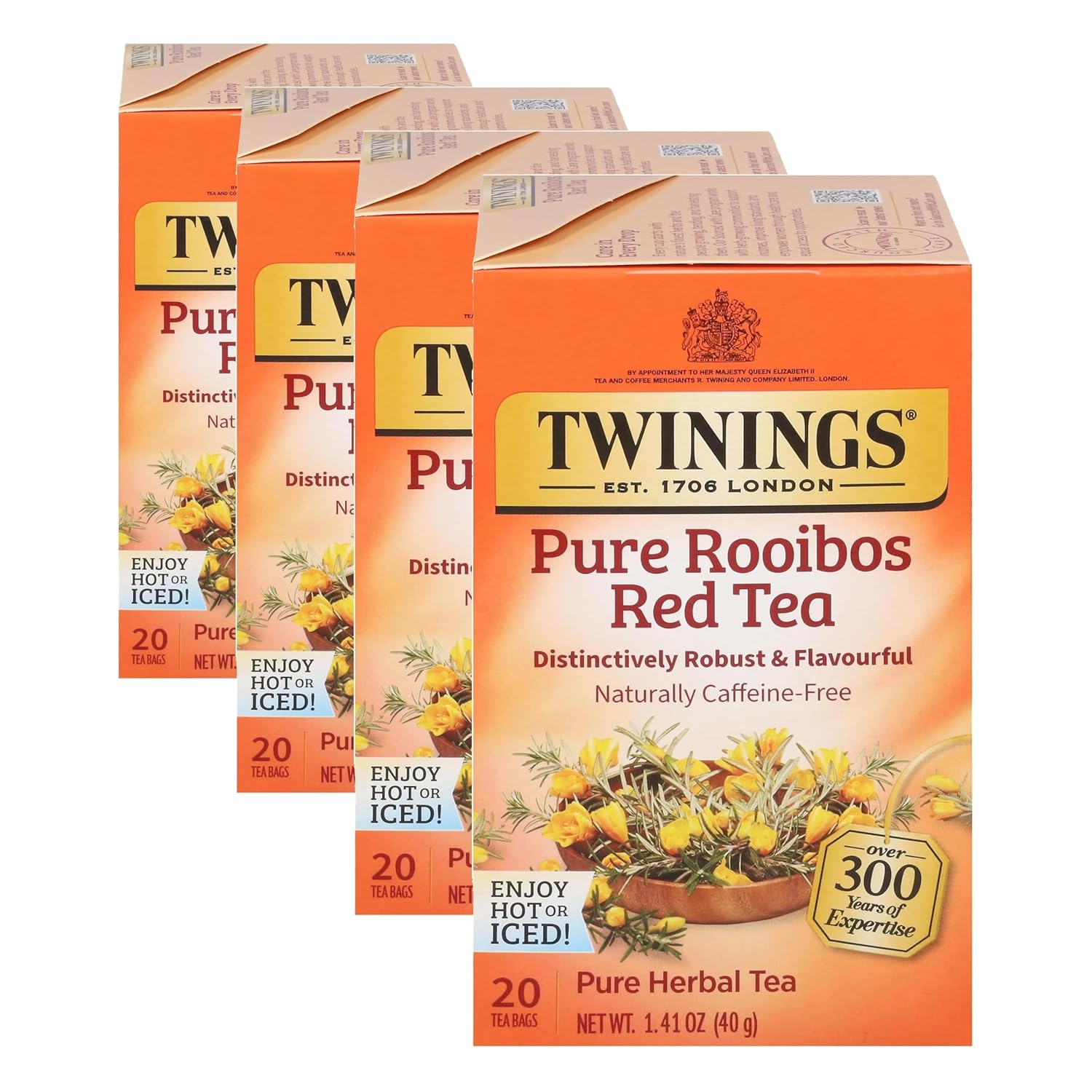 Twinings Red African Rooibos Tea - Naturally Caffeine-Free Herbal Blend | 20 Count (Pack of 4)
