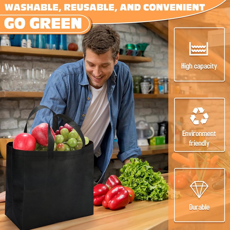 Windyun Reusable Grocery Bags Large Non Woven Shopping Bags with Handles Foldable Portable Tote Bulk, 12.6 x 11.8 x 6.3 Inch(Multicolor,200 Pcs)