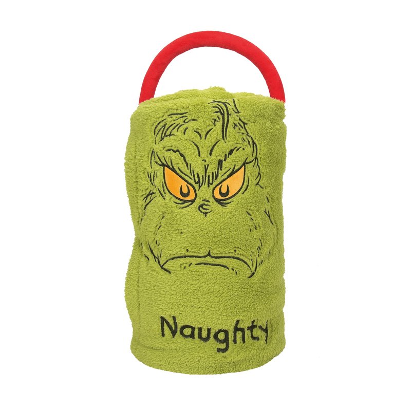 Department 56 Snowpinions Snow Throw Dr. Seuss the Grinch Naughty Nice Super Soft Fleece Blanket, 45 by 60 Inch, Green