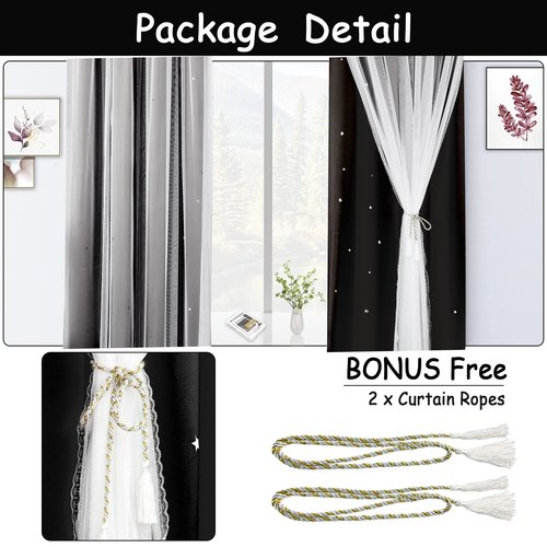 Kinryb Kids Blackout Curtains Short Window Curtains Mix and Match Curtain Decorative Drapes for Nursery Thermal Insulated Drape for Living Room/Kitchen 42" W x 45" L Black Set of 2