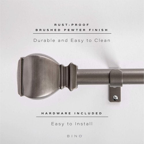 BINO Window Curtain Rod - Adjustable 42" to 120" Antique Nickel | Modern Drapery Solution