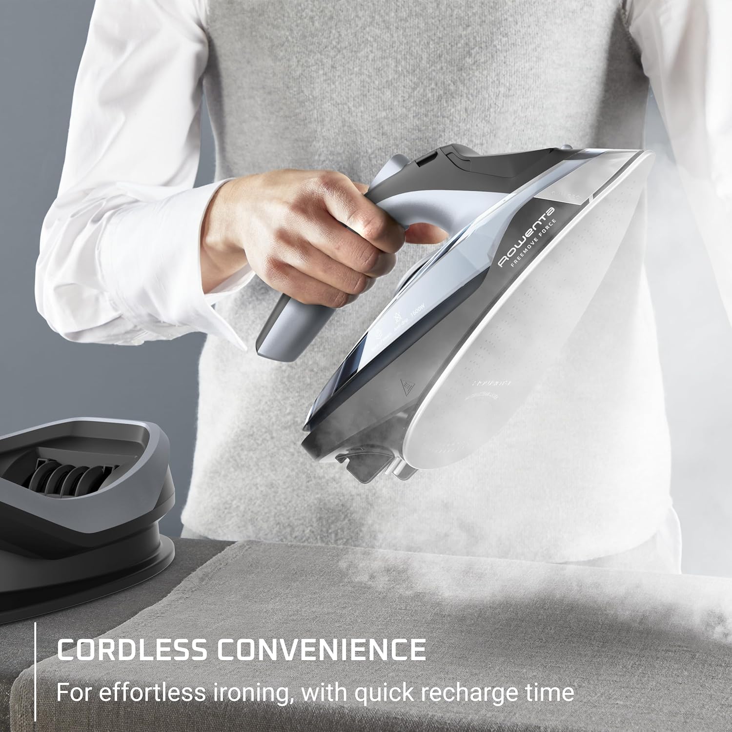 Rowenta Freemove Cordless Iron - 1600 Watts, Stainless Steel Soleplate, Rapid Heating, Portable Handheld Steamer - Blue, DE6730