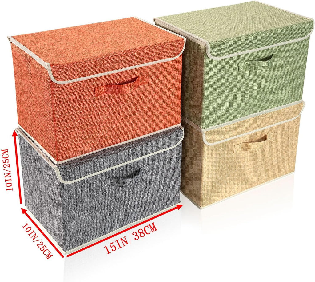 Skiennix Storage Bins - Foldable Clothing Storage Box with Lid & Handle | 4 Color Set, 15L x 10W x 10H Inch