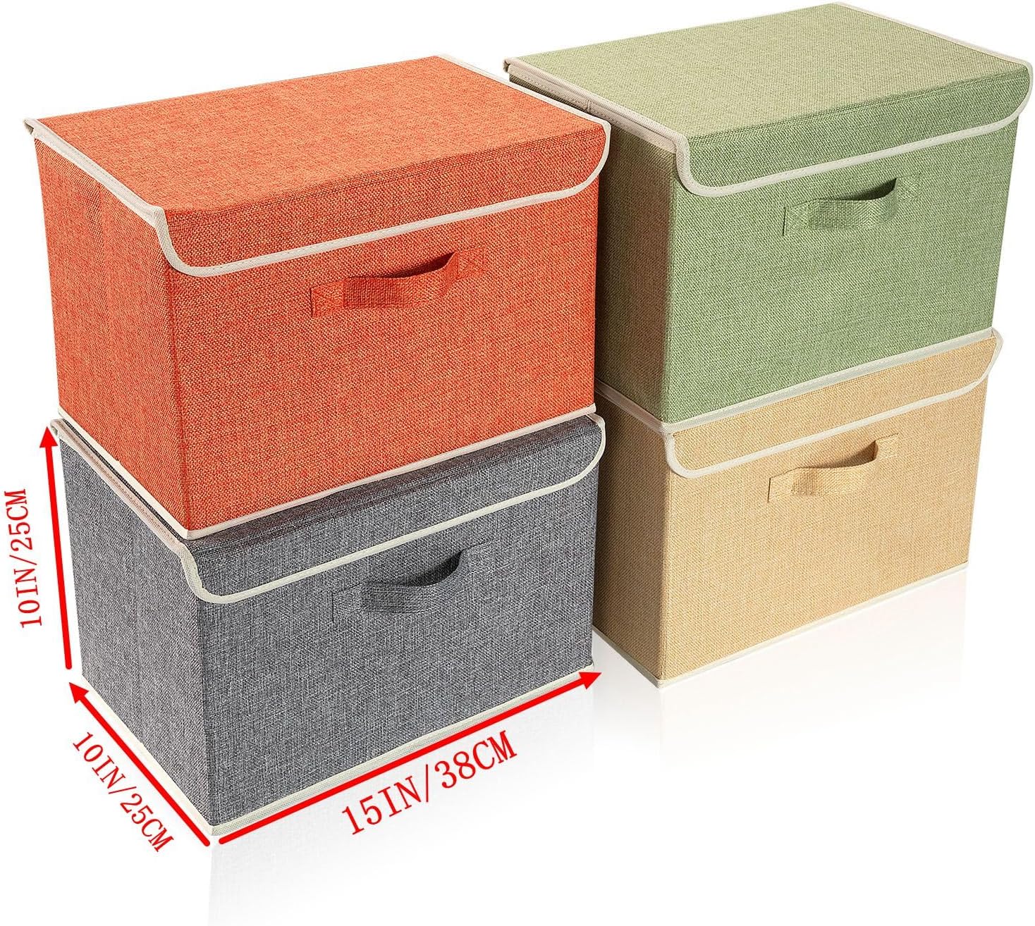 Skiennix Storage Bins - Foldable Clothing Storage Box with Lid & Handle | 4 Color Set, 15L x 10W x 10H Inch