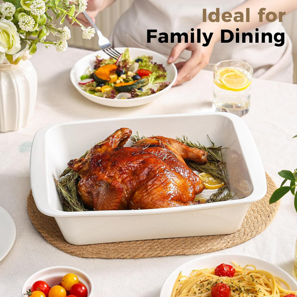 Porcelain Baking Dish Set by [Brand Name] - 9x13 Casserole Dish with Handles | Deep 3.75 Qt for Perfect Lasagna, Microwave & Dishwasher Safe, White