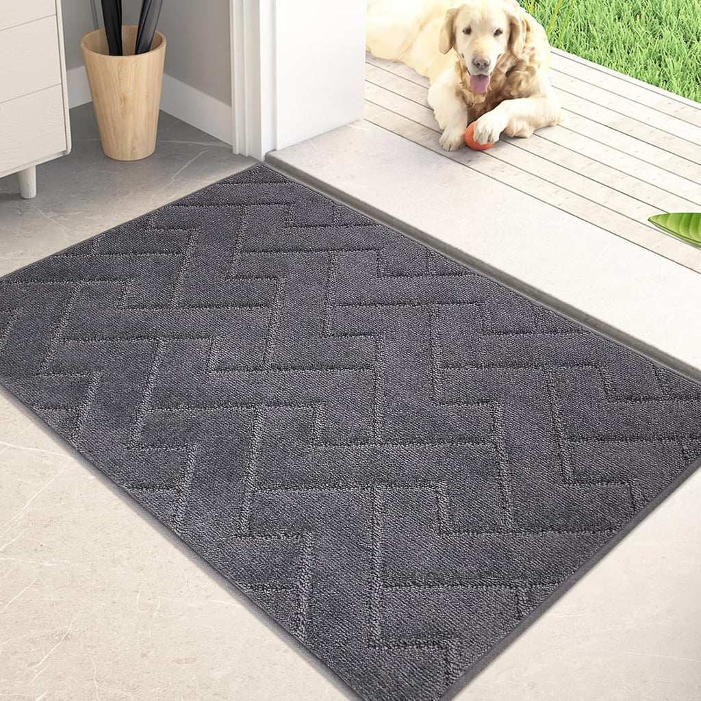 PURRUGS Dirt Trapping Door Mat - Non-Slip, Machine Washable Entry Rug | 20" x 31.5", Grey for Muddy Shoes & Paws