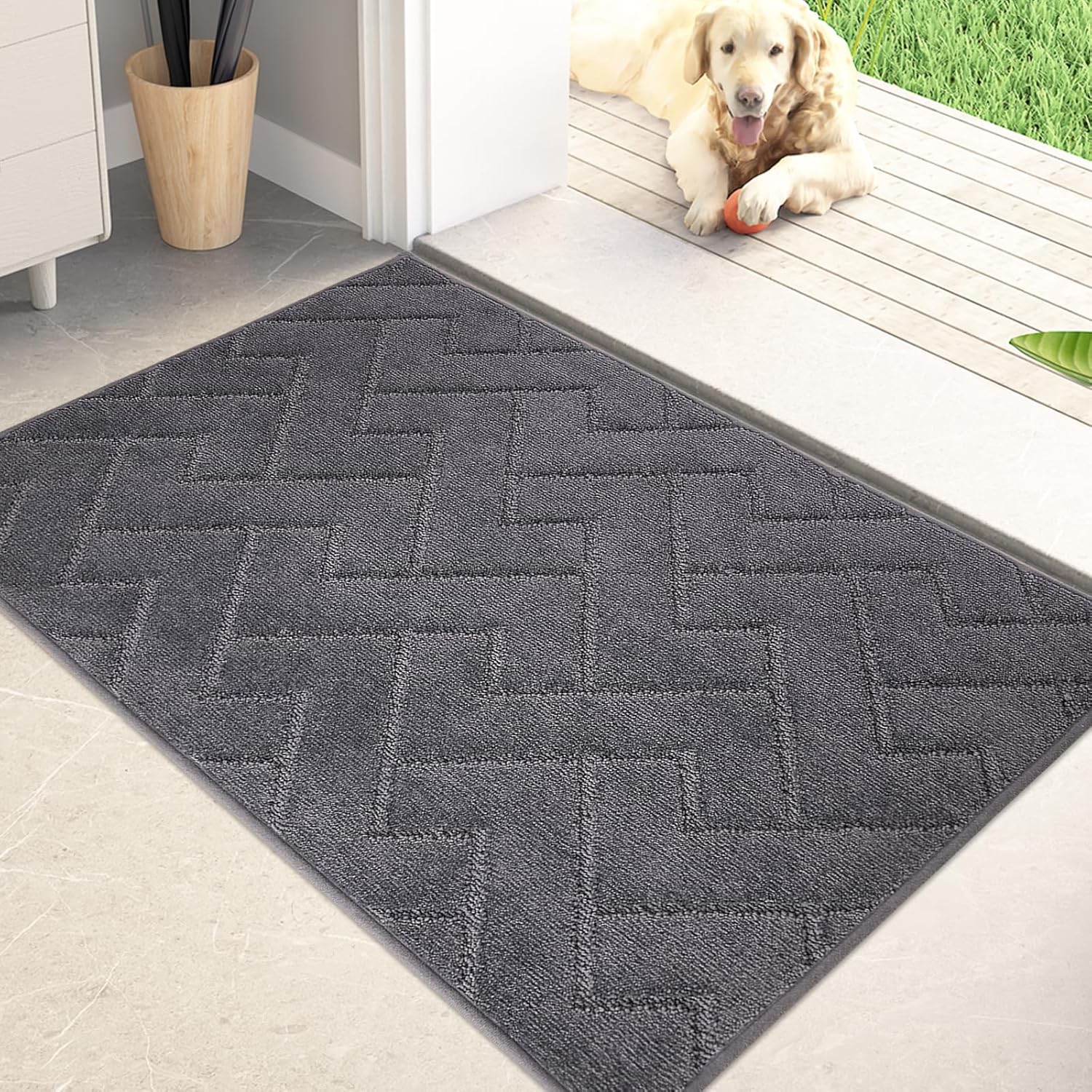 PURRUGS Dirt Trapping Door Mat - Non-Slip, Machine Washable Entry Rug | 20" x 31.5", Grey for Muddy Shoes & Paws