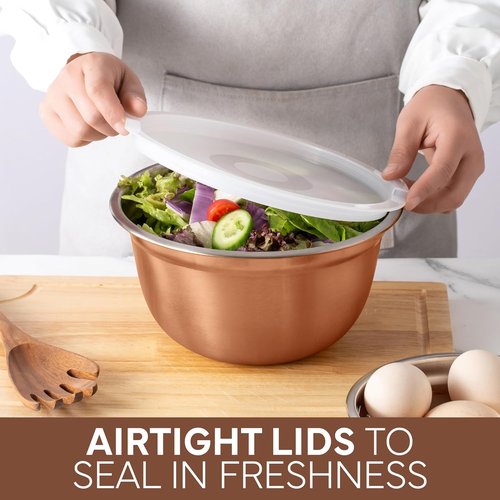 Cook With Color 18-Piece Mixing Bowls Set - Airtight Lids & Stainless Steel Organizers | Copper