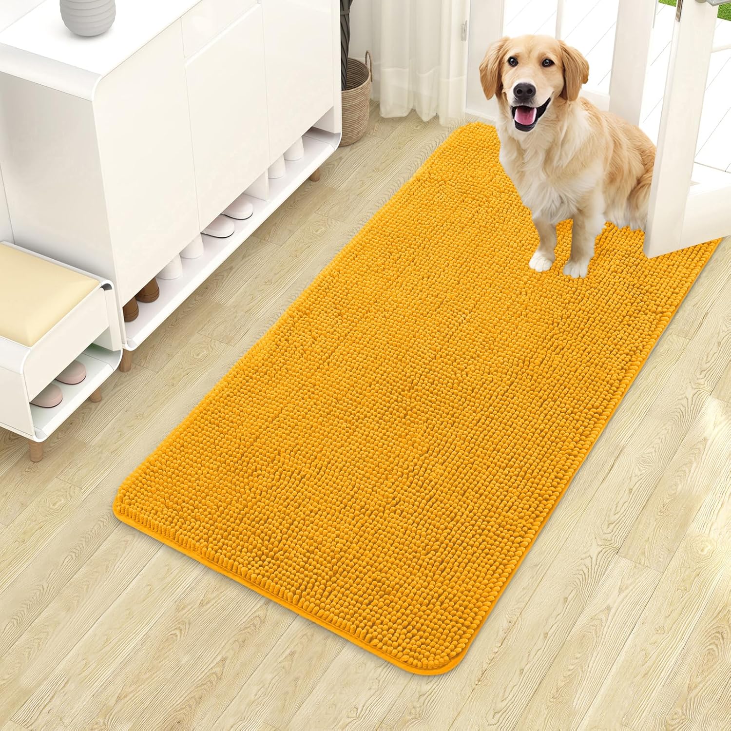 OLANLY Dog Door Mat - Absorbent Non-Slip Washable Doormat for Muddy Paws | 40x24 Golden Yellow