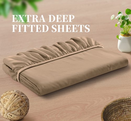 Manyshofu Queen Extra Deep Pocket Fitted Sheet Only - 1800 Thread Count Hotel Deep Fitted Sheet Up to 24 Inches Mattress, Taupe Bottom Sheet 18-24 Inch Microfiber Deep Queen Mattress Sheet