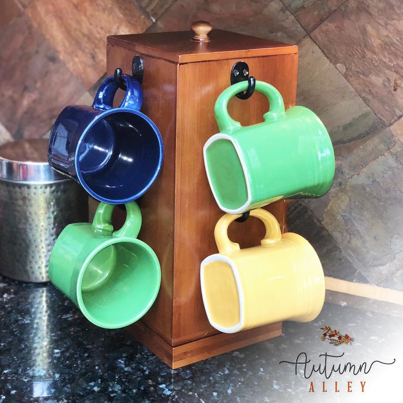 Autumn Alley Mug Holder - Coffee Mug Tree - Bamboo Rotating Mug Holder with Coffee Pod Storage - 8 Mug Tree for Counter Large Mugs, Spinning Counter Mug Rack - Coffee Mug & Cup Holder Tree for Counter