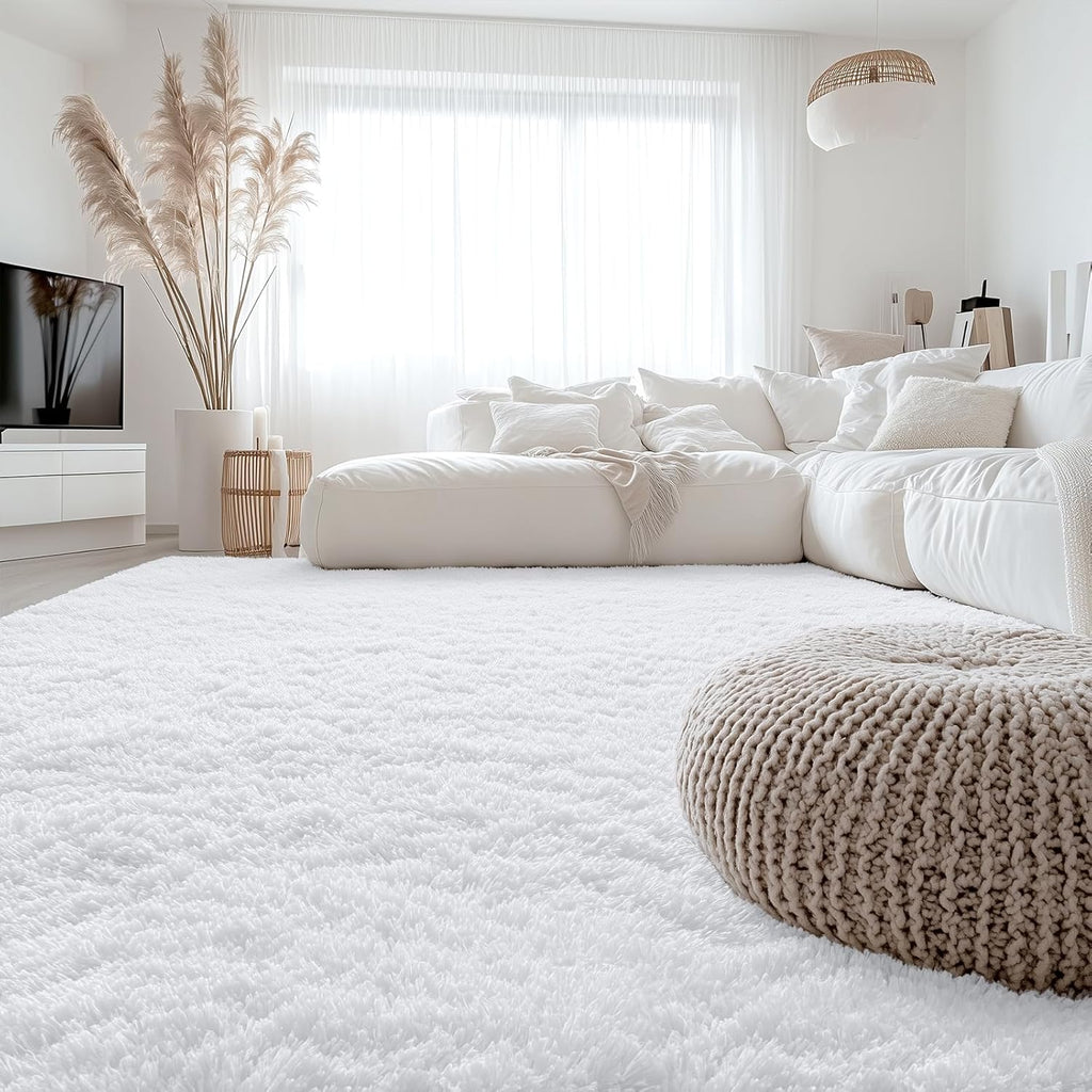 OLANLY Large Area Rug - Soft Fluffy Shaggy Carpet for Living Room & Bedroom | 8x12, White