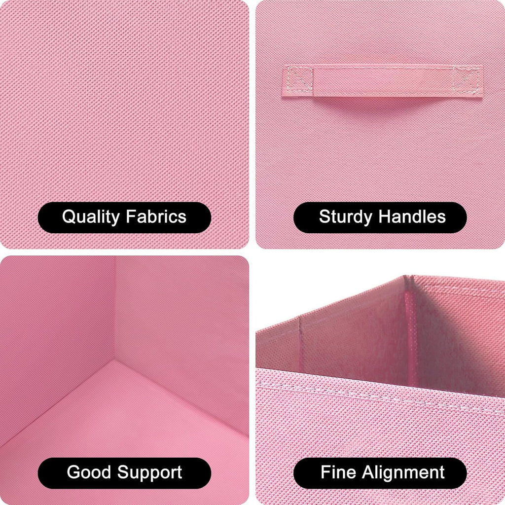 Skiennix Fabric Storage Bins - 6 Pack Collapsible Cube Organizer for Closet & Living Space | Foldable Pink Boxes with Handles (11 Inch)