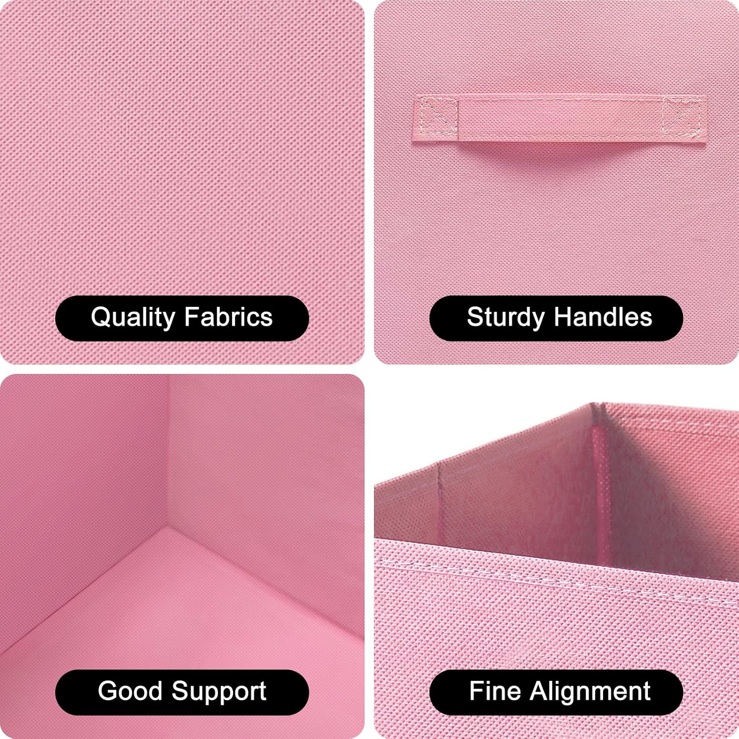 Skiennix Fabric Storage Bins - 6 Pack Collapsible Cube Organizer for Closet & Living Space | Foldable Pink Boxes with Handles (11 Inch)