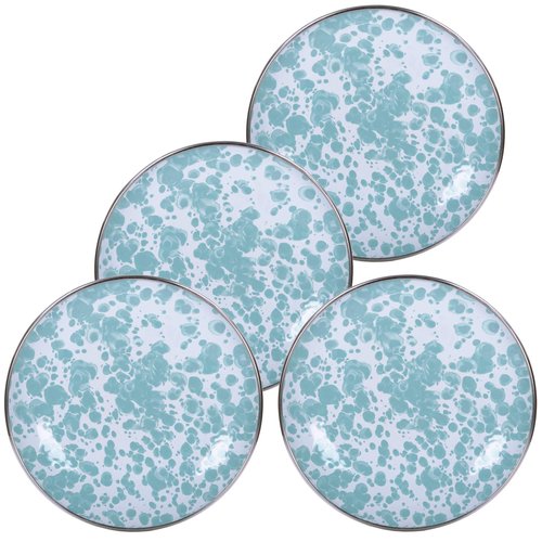 Golden Rabbit Enamelware Appetizer Plates, 6 inch, Sea Glass, Set of 4