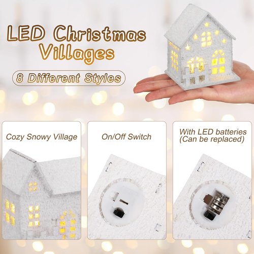 Fovths Christmas Village Set - 35 LED Lighted Houses with Mini Figurines & Snow | Winter Table Decor