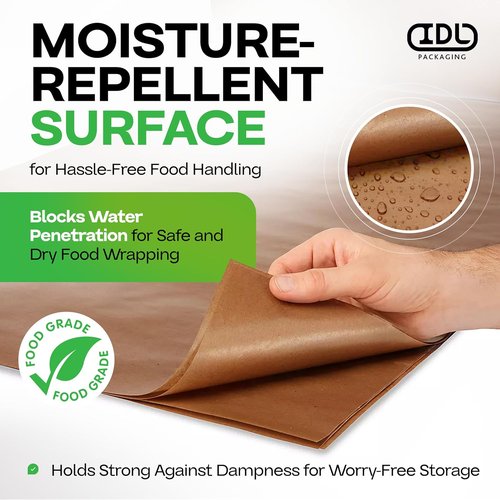 IDL Packaging Brown Wet Wax Paper Roll - 24" x 100' Heavy-Duty Moisture-Repellent Cooking Paper for Food Storage