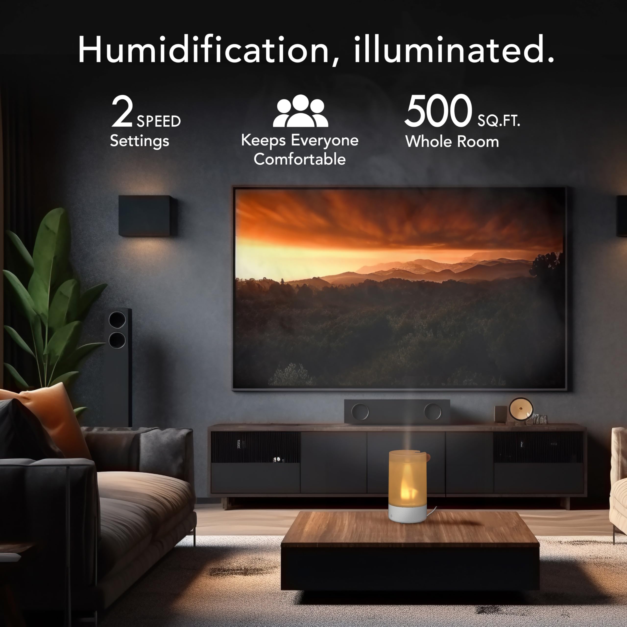 Vornado Votiv 7 Whole Room Ultrasonic Humidifier with Ambient Lighting, 2 Gallon Output, Carry Handle, Simple Refill, Touch Controls, 2 Mist Settings, Humidifier for Bedroom, Translucent White