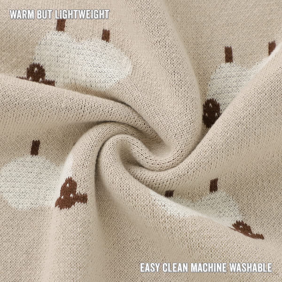 Bleu La La Baby Swaddle Blanket - 100% Luxury Cotton Knit Soft Cozy Lightweight Unisex Receiving Stroller Quilt Blanket for Shower Gift Registry for Newborns Infants Toddlers (Sheep - Khaki)