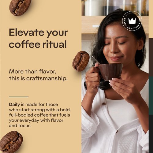 Specialty Coffee Daily 8.8 oz – Arabica Roasted Ground in Brazil – Smooth, Comforting Flavor with Notes of Chocolate, Caramel and Nuts – Medium-Dark Roast, Carefully Harvested – Brazilian Coffee King