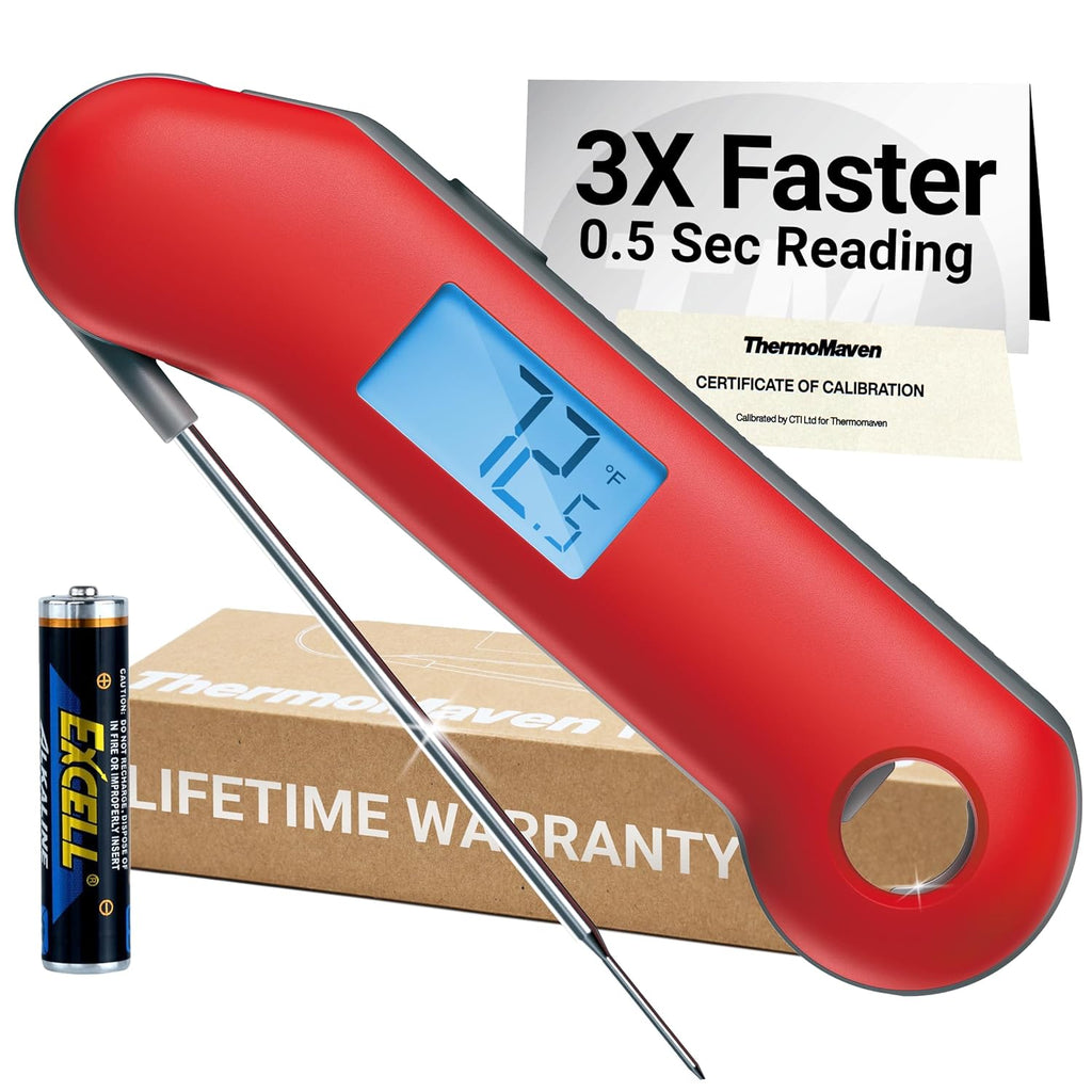 ThermoMaven Digital Meat Thermometer - 3X Faster 0.5 Sec Instant Read, Waterproof Probe, Red & Gray