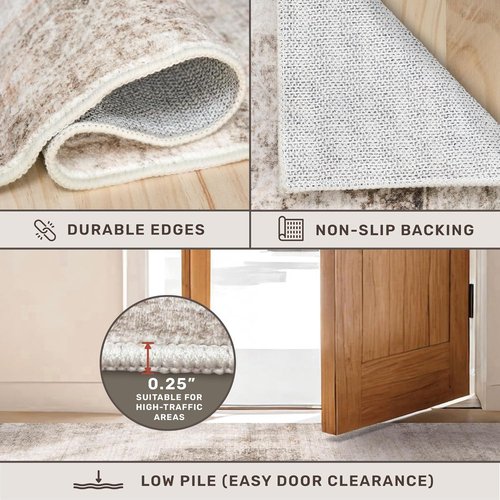 Hazo Haus Washable 5x7 Area Rug - Ultra Soft Non-Slip Neutral Beige & Peach for Living Room, Dining Room & Bedroom