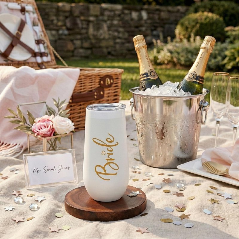 ELEGANTPARK Wedding Gifts for Bride Champagne Flutes Tumbler Wedding Engagement Gifts for Bride Wifey Mrs Bridal Party Stainless Steel Cup with Lid White 10 OZ