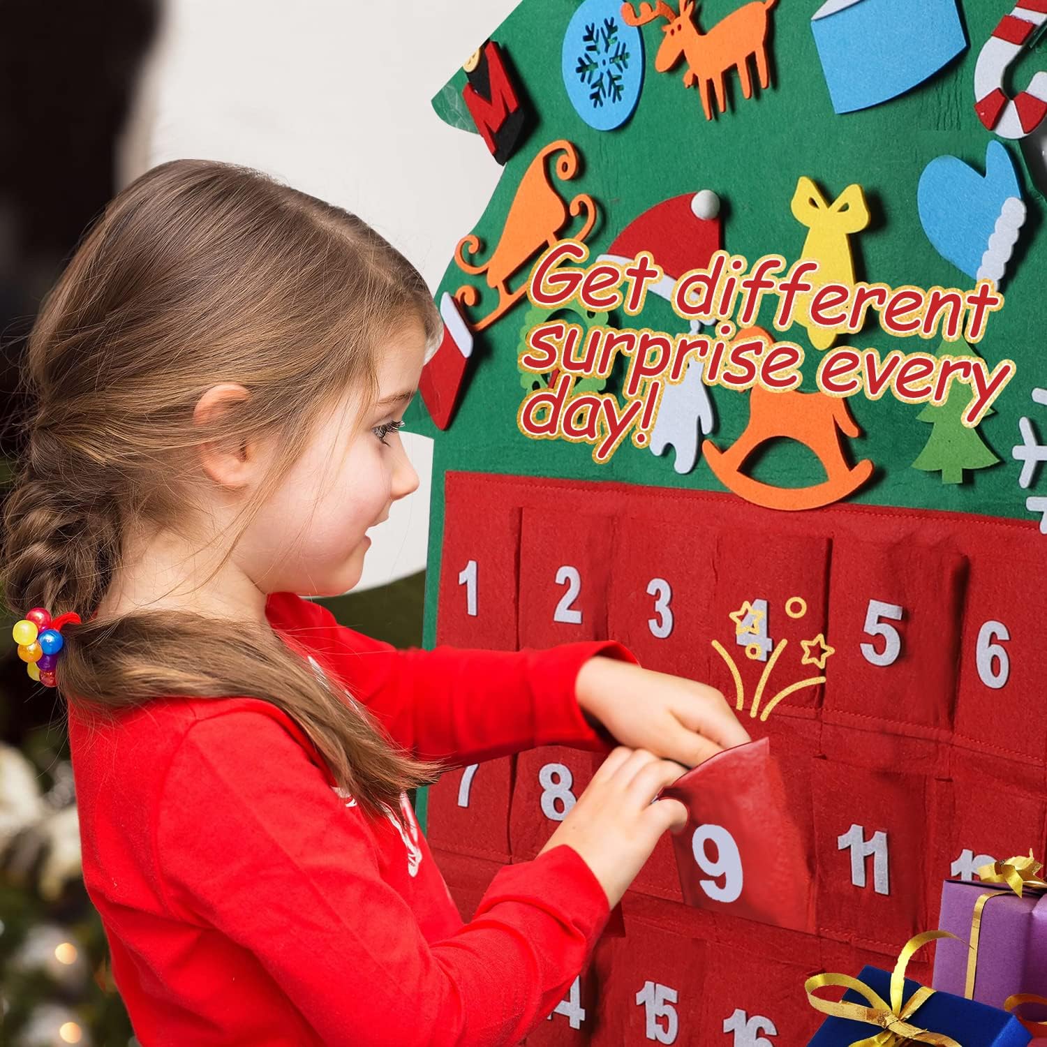 TOY Life Christmas Advent Calendar - 24 Pocket Countdown Calendar for Kids | Felt Santa Decoration