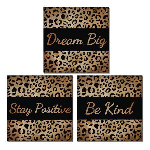Derkymo 3 Pieces Fashion Leopard Print Pictures Motivational Canvas Art Modern Giclee Artwork for Home Office Framed Ready to Hang