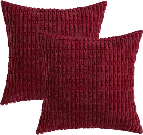 MIULEE Burgundy Corduroy Decorative Pillow Covers - Soft Boho Striped 18x18 Inch for Modern Home Decor