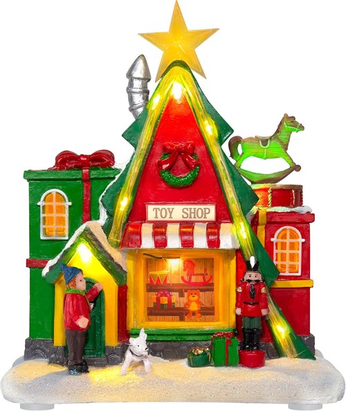 LED Lighted Musical Village House - 7.1” Triangular Christmas Decoration for Holiday Home Decor