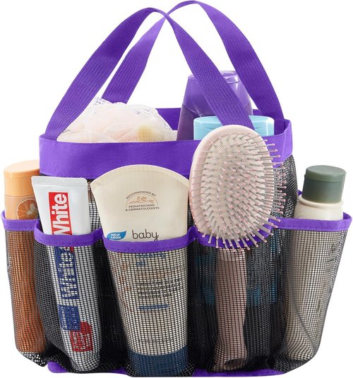 Lifewit Portable Mesh Shower Caddy - Quick Dry Tote Bag with 7 Pockets for College & Travel | Purple
